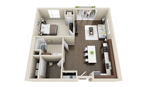 Floor plan for 1 bed, 1 bath, 848 sqft